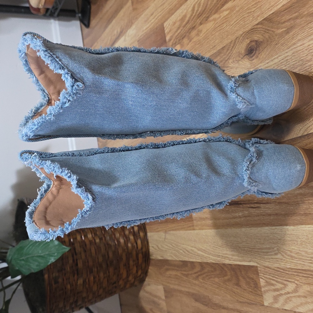 Frayed Denim Pullon Mid Calf Boots Womens 37 - Picture 3 of 7